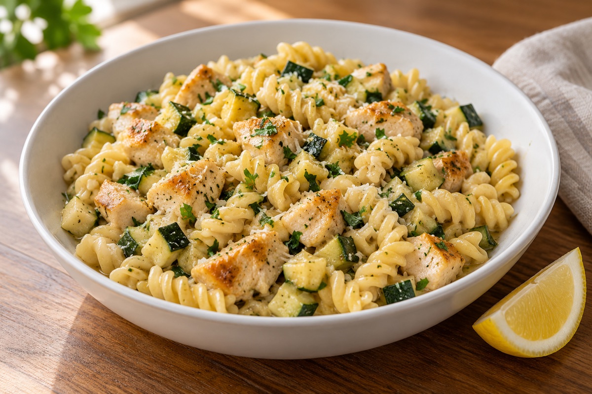 Illustration par IA de One-Pot Lemon Chicken & Zucchini Pasta