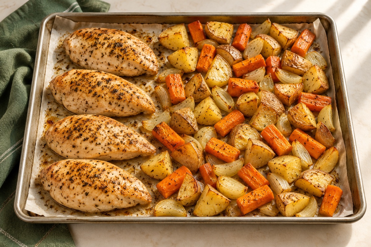 Illustration par IA de Sheet Pan Chicken & Roasted Root Vegetables